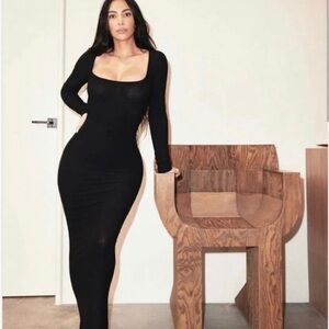 SKIMS soft lounge long sleeve black bodycon ribbed dress L